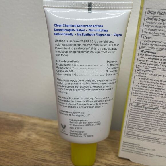 Supergoop! Unseen Sunscreen SPF 40 Weightless Clean Vegan Oil Free Sealed 1.7 Oz - Picture 5 of 9